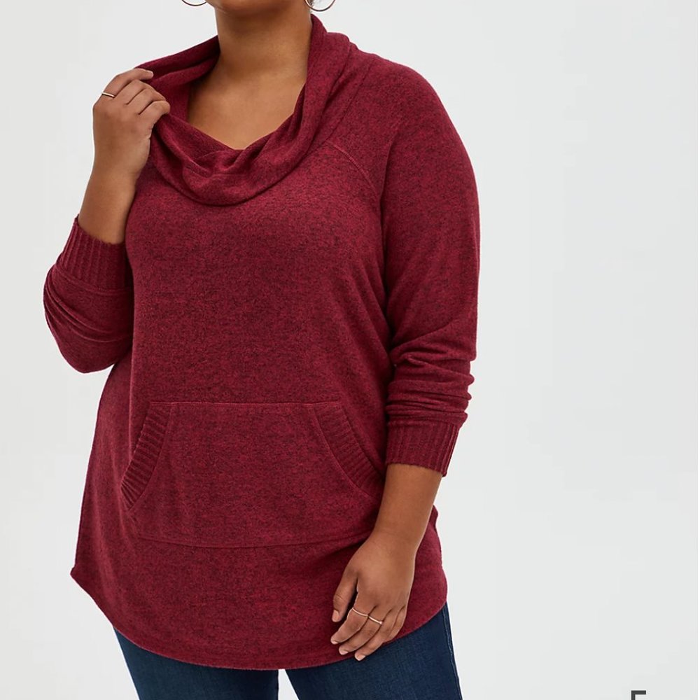 SUPER SOFT PLUSH COWL NECK RAGLAN TUNIC SWEATSHIRT(NWOT)